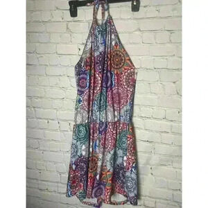 Loveu. Dear Halter Romper Size M Multicolor Medallion Print Pink Purple Blue